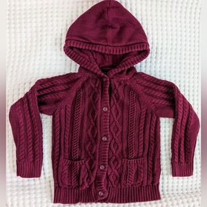 Tommy Hilfiger Burgundy Red Chunky Knit Hooded Kids Cardigan Sweater Size 3T